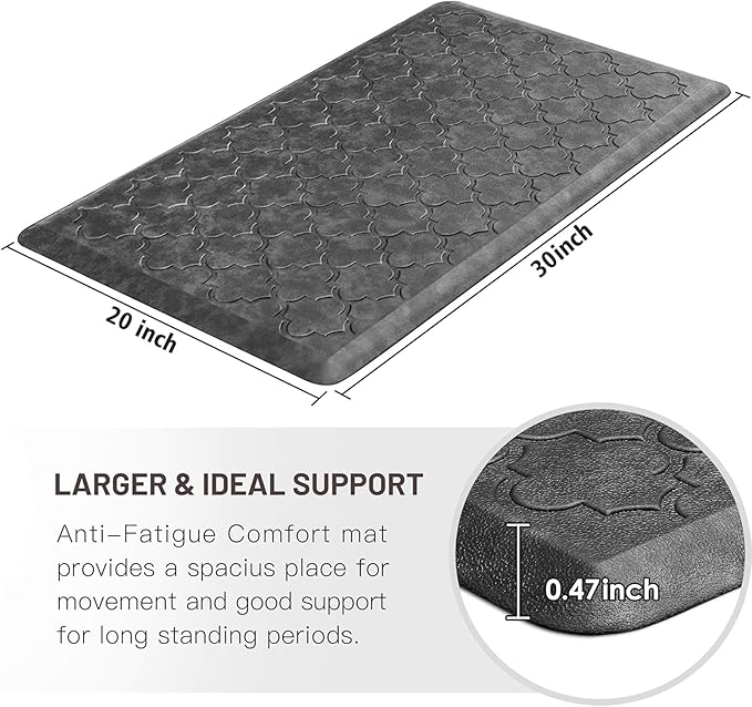 WISELIFE Kitchen Mat Cushioned Anti Fatigue Floor Mat,20"x32", Thick Non Slip Waterproof Kitchen Rugs and Mats,Heavy Duty Foam Standing Mat for Kitchen,Floor,Home,Desk,Sink, Grey