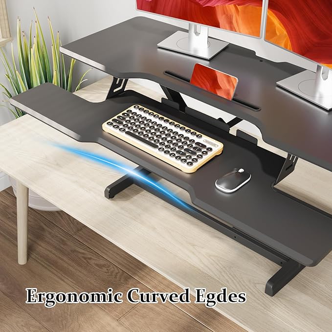 42 inch Standing Desk Converter, Height Adjustable Desktop Standing Desk with Keyboard Tray for Two Monitors, Sit to Stand up Desk Riser Computer Workstation for Home Office, Black