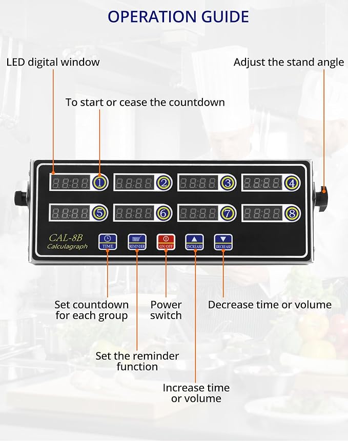 QWORK Digital Kitchen Timer - 8-Channel Multi-Timer with Waterproof Panel, Adjustable Volume