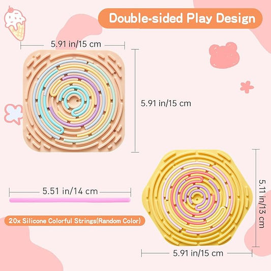 2 Pack Sensory Activity Board with 20 Random-Color Strings, Double-Sided Silicone Sensory Fidget Toy for Kids and Adults with Autism, ADHD, Silent, Stress Relief, Calming, Focus, Gift for Girls Boys