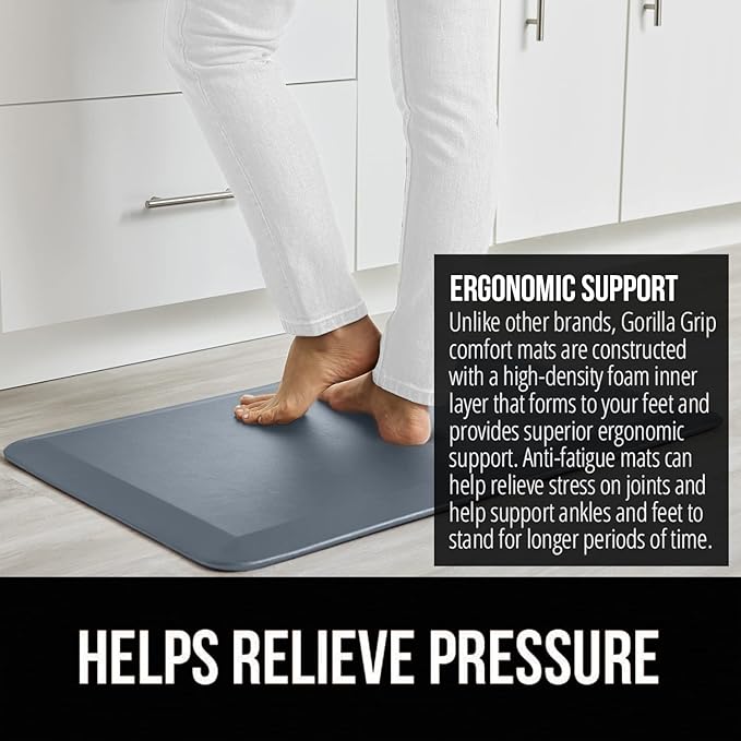 GORILLA GRIP Comfortable Cushioned Kitchen Mats for Floor, Waterproof and Stain Resistant Soft Top, 3/4 Inch Thick Ergonomic Standing Desk Anti Fatigue Mat, Foam Supports Ankles, Feet, 17x24, Charcoal