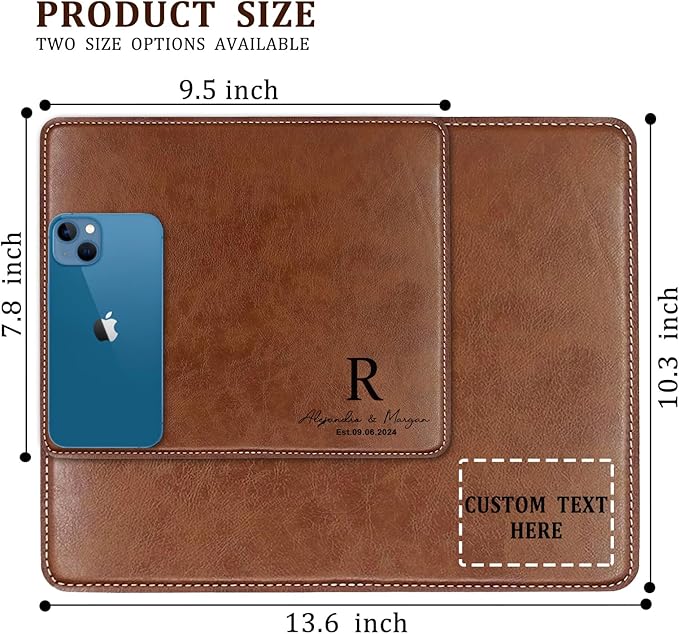 Personalized Leather Custom Mouse Pad with Wrist Rest,Customized Mouse Pads for Desk,Perfect Gift for Weddings, Anniversaries, Birthdays,and Special Occasions (A (Brown-Rectangle))
