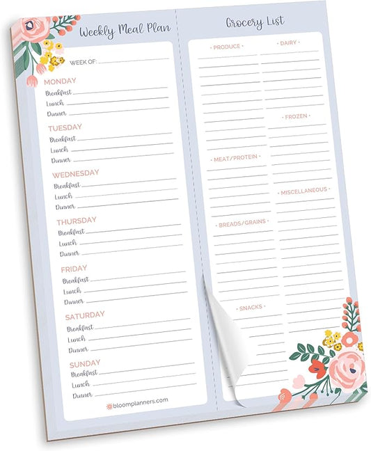 bloom daily planners Weekly Magnetic Meal Planning Pad for Fridge with Tear-Off Grocery Shopping List - Hanging Food/Menu Organizer Notepad with Magnets - 8.5” x 11”