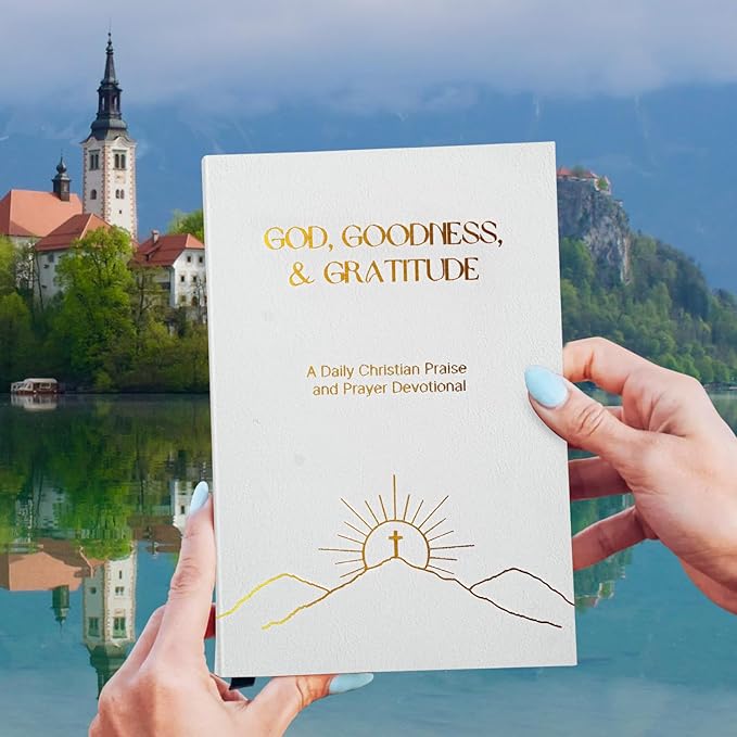Christian Prayer Journal - God, Goodness & Gratitude - Faith-Based Gratitude and Devotional Journal for Daily Prayers, Bible Study, and Spiritual Growth - White Leather Hardcover