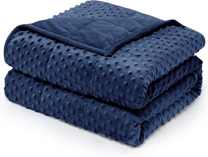 Wemore Minky Dot Weighted Blanket for Adults Twin Size 15 lb, Soft Heavy Blanket for Stress Relief and Sleep Promotion, Breathable Blanket for All-Season with Glass Beads, Navy Blue 60 x 80 inches
