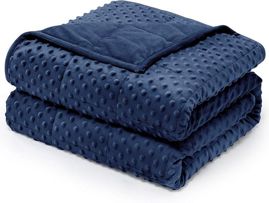 Wemore Minky Dot Weighted Blanket for Adults Twin Size 20 lb, Soft Heavy Blanket for Stress Relief and Sleep Promotion, Breathable Blanket for All-Season with Glass Beads, Navy Blue 60 x 80 inches