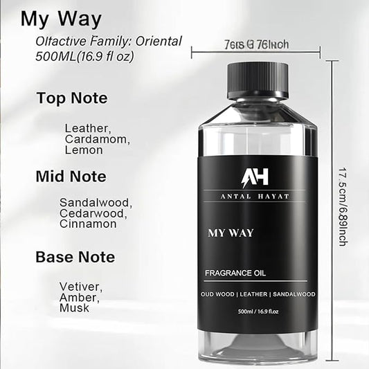 My Way 500mL Essential Oil Scent - Luxury Hotel Inspired Aromatherapy Scent Diffuser Oil - Lush Sandalwood, Warm Virginia Cedar, & Beautiful Iris - Inspired by One Hotel Miami Beach