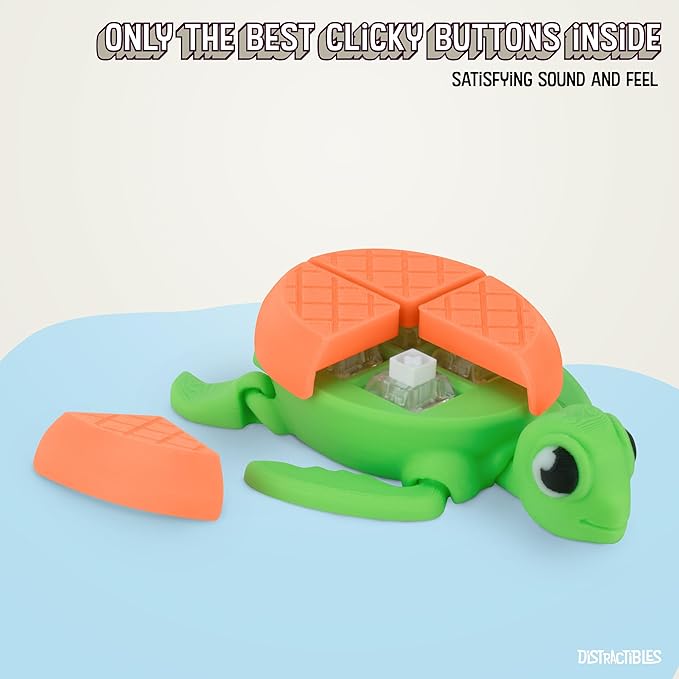Distractible Turtle Fidget Toy, Articulating Design with Shell Clickers, Pocket-Sized & Durable, Stress Relief, ADHD, Autism & Stim (Green-Orange)
