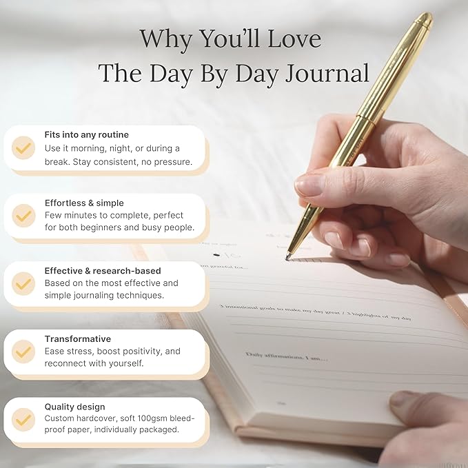 Day by Day Daily Gratitude Journal 2025 for Mindfulness, Happiness, Reflection, and Self Care, Undated Planner Gifts for Women & Men
