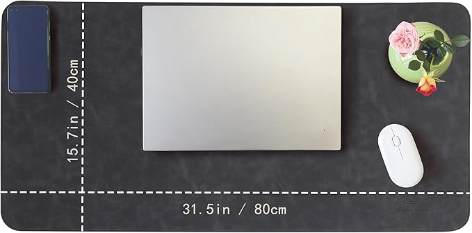 Large Faux Leather Desk Mat 31.5"x15.7" - Non-Slip Waterproof Mouse Pad with Heat-Resistant Surface for Office, Gaming & Home Use(Black)