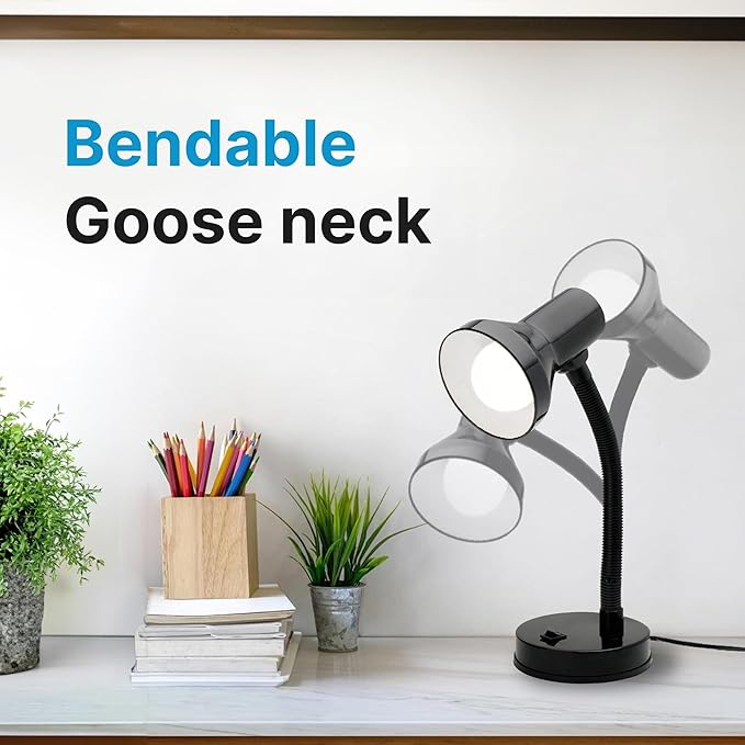 Xtricity LED Desk Light, 360° Adjustable Gooseneck, Home and Office Lamp with 7W A19 Bulb, 120V, On/Off Switch, 14” Height - Reading Lamps for Bedside Table, College Dorm (Black Finish)