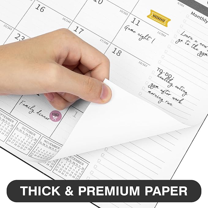 Ospelelf Magnetic Calendar 2025-2026 for Refrigerator, Desk Wall Calendar, January 2025 to June 2026, Monthly Large Planner Pad with Plastic Cover 17" X 12" Black