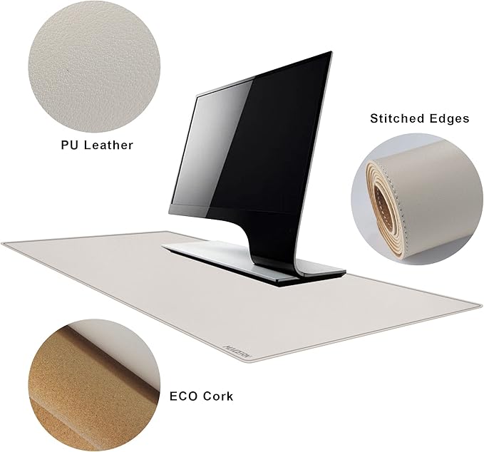 MAIDERN 40" x 16" Reversible XXL Cork & Leather Desk Pad, Full Desk Mat Protector for Gaming Home Office (Cream)