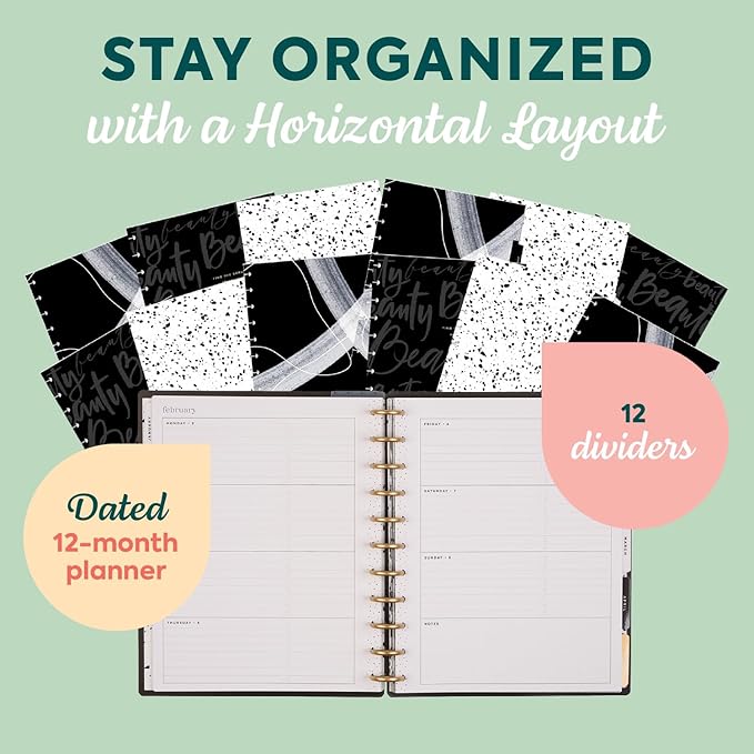 Happy Planner Disc-Bound Planner Jan.–Dec. 2026, Includes 3 Extra Months and 2 Sticker Sheets, Big Size, 8.5" x 11", Horizontal Layout, Modern Texture