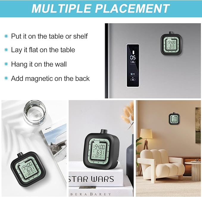 Visual Timer for Kids with Alarm Clock Countdown Count-up 1-60 Minutes Kitchen Timer Student Bathroom Shower Clock Training Timer with Digital Thermometer Hygrometer Black