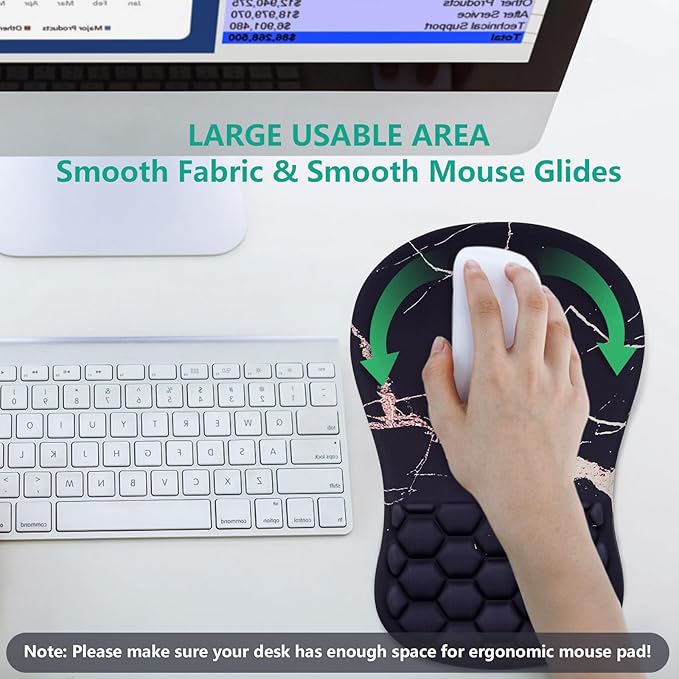Mouse Pad Wrist Support, Ergonomic Mouse Pad with Wrist Rest, Comfortable Computer Mouse Pad for Laptop, Pain Relief Mousepad with Non-Slip PU Base Black Gold Marble