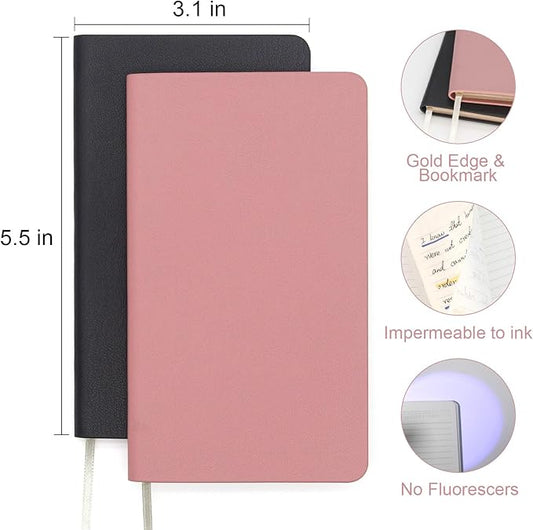 Soft Cover Journal Notebooks 2 Pack A6 Pocket Notebook Small Notebooks Lined Writing Journals 3.1x5.5 Inches 112 Pages Mini Notebooks Journals for Men and Women Travel Office School Black Pink