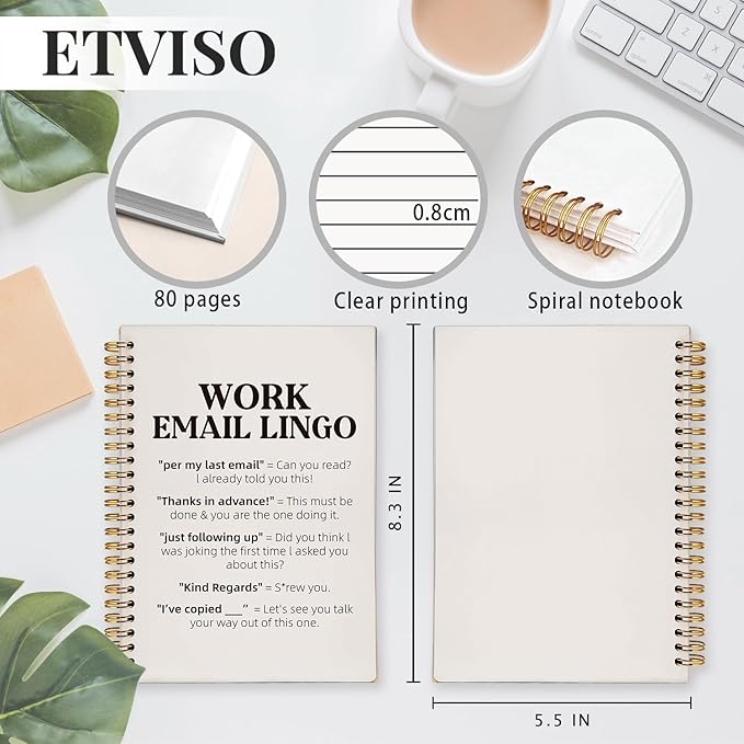 Funny Office Supplies for Women Men Coworkers, Work Journal Notebook, Funny Sarcastic Office Gifts for Coworkers, Work Email Lingo Hardcover Spiral Notebooks 5.5x8.3 Inch