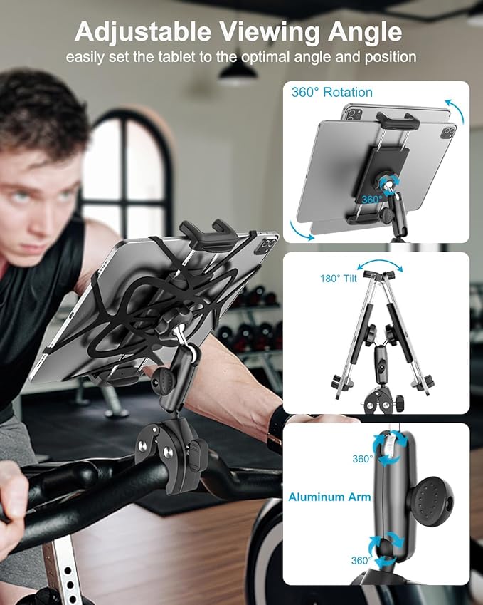 Boat Helm Tablet Mount, Marine Rail Tablet Holder with Aluminum Arm, 360° Adjustable Sailboat Pole Rod Handle Bar Clamp Mount for iPad Pro 13 12.9 11 Air Mini, Galaxy Tab, iPhone, 4-13" Device