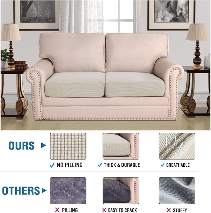 H.VERSAILTEX High Stretch Couch Cushion Covers,Chair Sofa Seat Slipcovers Couch Cushion Cover Stretch Furniture Protector for Kids, Pets(2 Packs Cushion Loveseat Covers, Island Fossi)