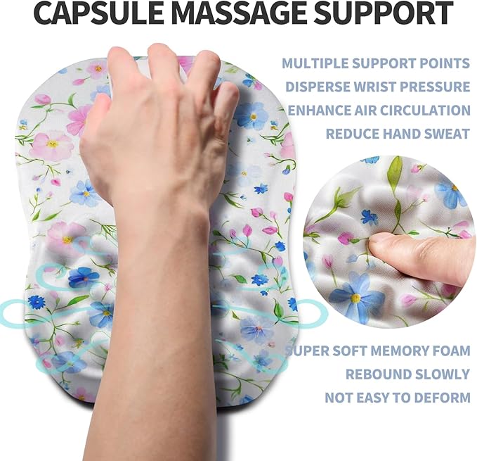 Ergonomic Raised Mouse Pad Wrist Support with Bilateral Slope Memory Foam Mousepad for Wrist Rest and Carpal Tunnel Pain Relief 11.8x7.9〃 Little Flower