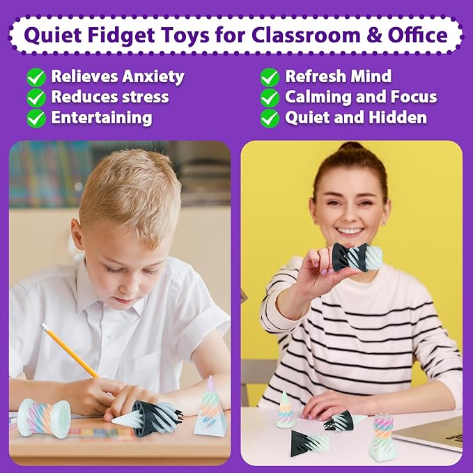 3 Packs Impossible Spiral Cone Fidget Toys,3D Printed Pyramid Passthrough Sculpture,Mini Sensory Toy for Stress Relief Anxiety,Desktop Decor Gifts for Adults & Kids (Fluorescent Rainbow Blue)