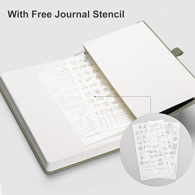 EMSHO A5 Hardcover Leather Dotted Journal - 320 Page Dot Grid Notebook for Women & Men, 100GSM Thick Paper, Ideal for Bullet Journaling, Work Notes, Sketching, Diary, School & Travel-Light green