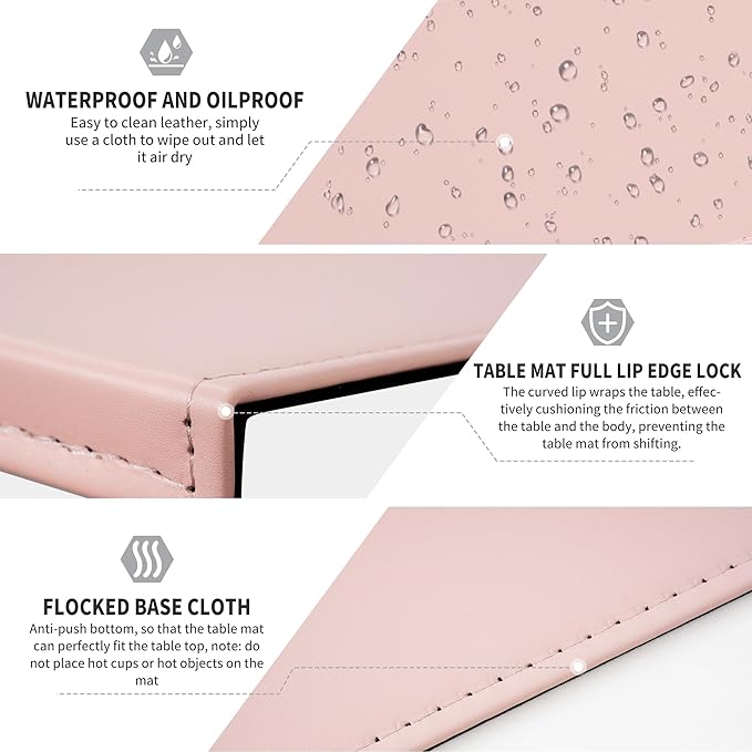 AKOZLIN 27.55”x 15.8" Soft PU Leather Surface Office Desk Mouse Mat Anti-Push Pad with Full Grip Fixation Lip Table Blotter Edge-Locked Protector Pink