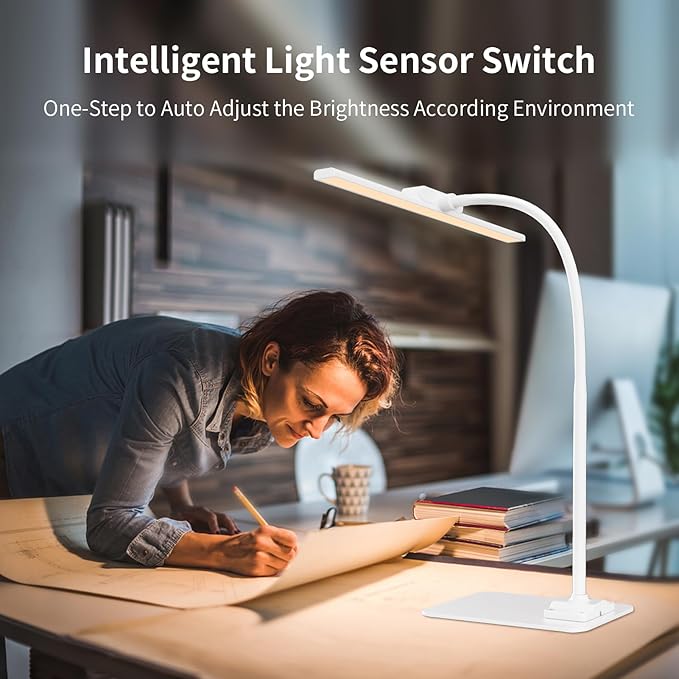 KableRika LED Desk Lamp with Base: Bright Desk Lights for Home Office - Eye Care Reading Table Lamps - Dimmable Desktop Lighting for Computer Monitor Study Drafting White