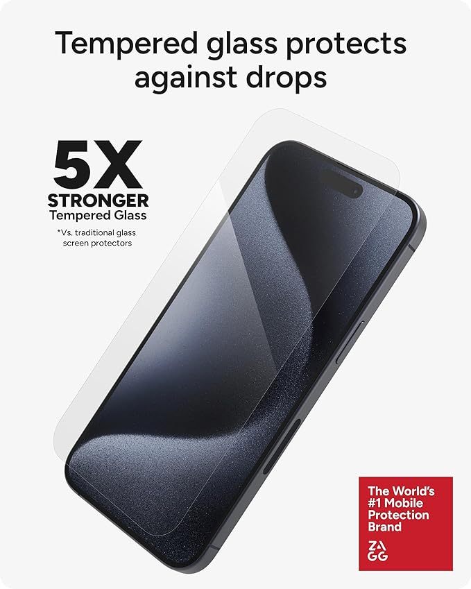 ZAGG Glass Elite iPhone 15 Pro Max Screen Protector - 5X Stronger with Reinforced Edges, Scratch & Smudge-Resistant Surface, InvisibleShield, Easy to Install