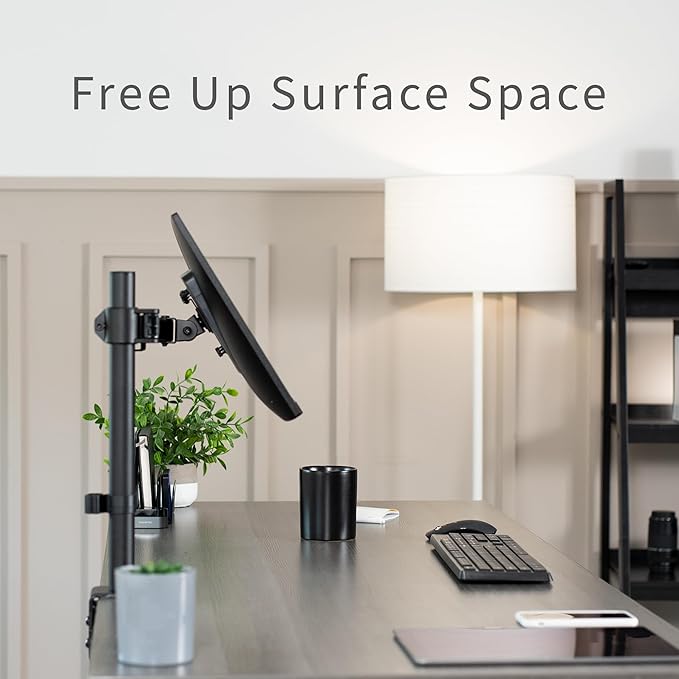 VIVO Single 13 to 38 inch Ultrawide Monitor Arm Desk Mount, Regular Screens up to 32 inches, 22 lbs capacity, Fully Adjustable Stand with C-Clamp and Grommet Base, Black, STAND-V001