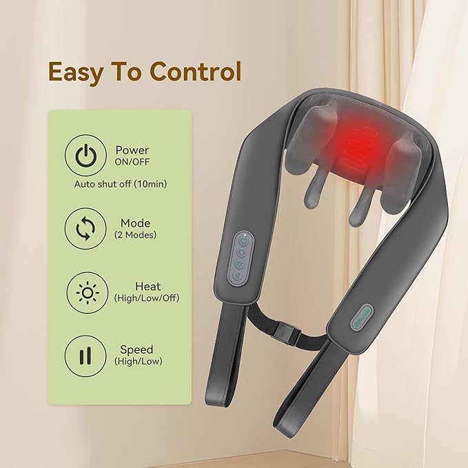 Snailax Cordless Neck Massager with Heat, 4D Kneading Neck and Shoulder Massager Deep Tissue, Shiatsu Back Massager Pillow, 2 Heating Levels,Gifts for Mom Dad