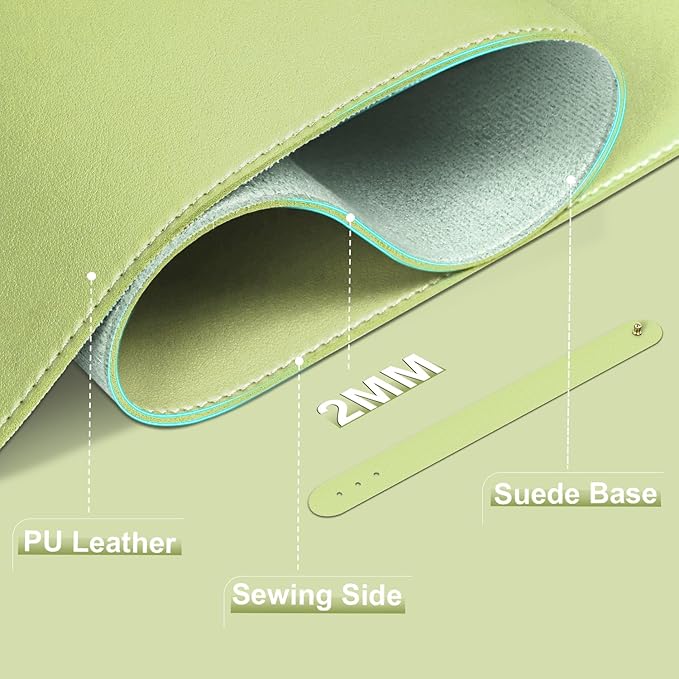 Leather & Suede Desk Pad Protector, Non-Slip Large Mouse Pad, Waterproof Desk Blotter Cover for Office & Home (Matcha Green, 23.6" x 13.7")