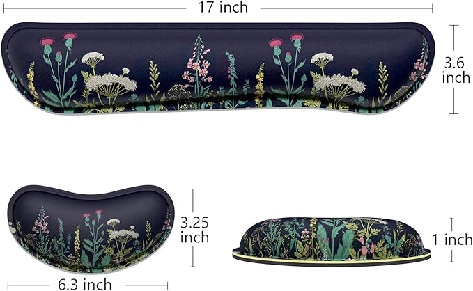 Dapesuom Enlarge Keyboard Wrist Rest, Memory Foam Wrist Cushion for Desk Mat Support, Cute Pain Relief Keyboard Mouse Pad Rests Set with Non-Slip Base for Gaming Laptop Office Computer, Elegant Flower