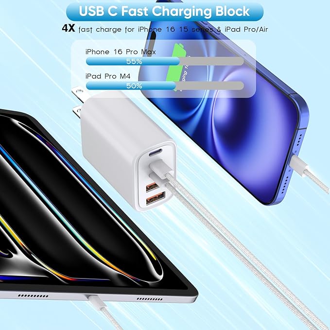 for iPhone 17 16 Charger, 2Pack 50W Fast USB C Charger Block Cubes Multiport USB C Plug,10FT USBC to USBC Cable for iPhone 17/17 Pro/17 Pro Max/17 Air/16Pro Max/16/15 Plus/15 Series, iPad Pro/Air/Mini