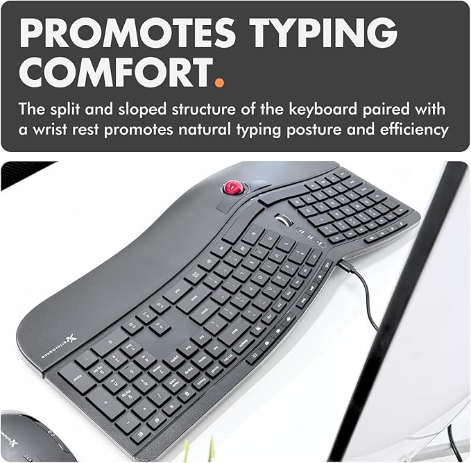 X9 Performance Ergonomic Wireless Keyboard with Trackball - Rechargeable, Backlit, Built in Mouse Buttons - 2.4G Split Keyboard Wireless for Windows PC and Chrome - All in One Typing Solution