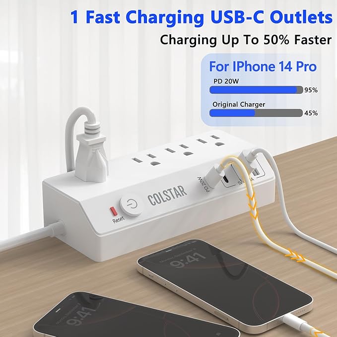 Desk Clamp Power Strip with 4 AC Outlets & 4 USB Ports Including PD 20W Fast Charging, Desk Mount Power Strip Surge Protector for Office,10FT Extension Cord Fits 1.8" Tabletop Edge (White)