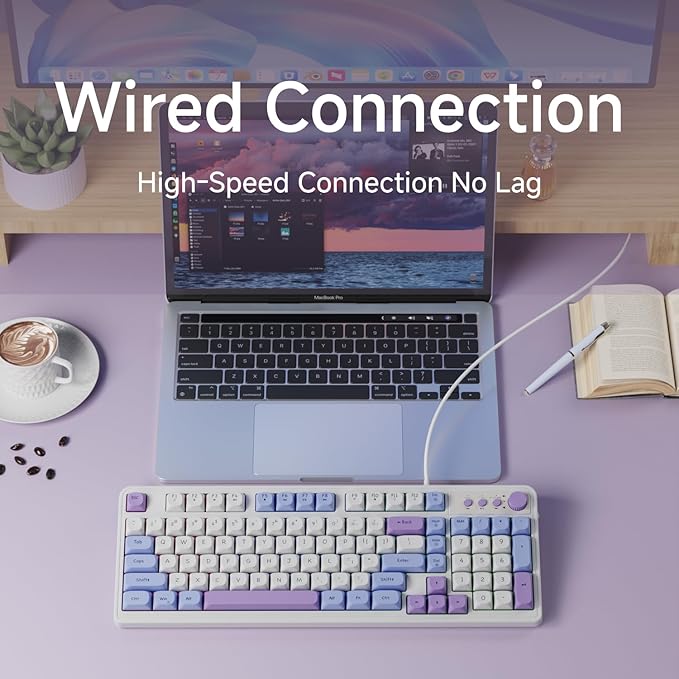 EWEADN G98 RGB Gaming Keyboard Wired, Retro Creamy Membrane Keyboards with Media Knob, Number Pad RGB Backlit, 98 Keys Quite Membrane Computer Keyboard for MAC Xbox PC Gamer- Sky Blue