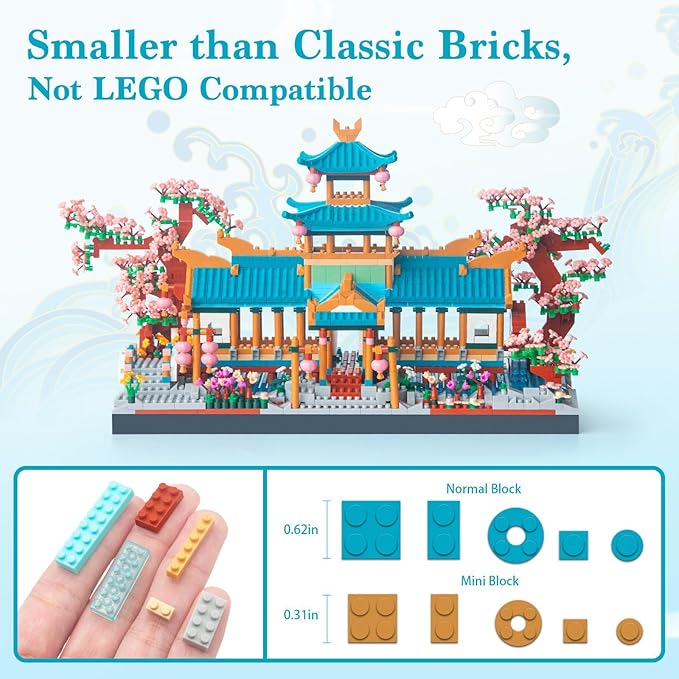Finger Rock Cherry Blossom Bonsai Tree Building Set, Japanese Architecture Sakura Micro Block Building Set for Adults, Collectible Creative Gift for Kids 14+ (2350 Pieces)