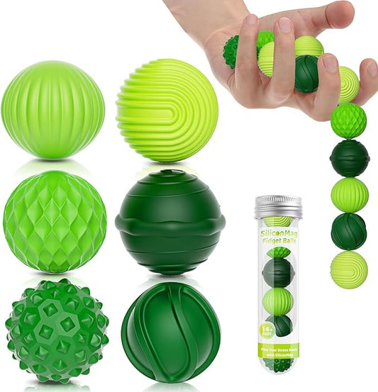 Silicone Magnetic Balls, Fidget Toys, 6-Pack Stress Relief Toys for Adults, Teens, Sensory Toy for Fingers Hands, Quiet Office Desk Toys with Textures, Magnet Fidget Fun Gift (Green)