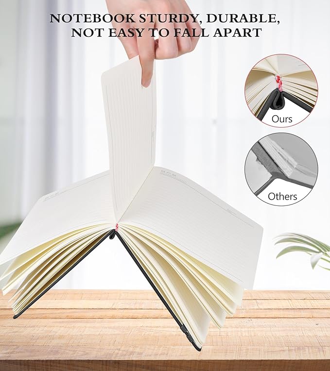 Lined Journal Notebook for Men & Women,200 Pages A5 Hardcover Leather Notebook (5.9"x8.5"), Travel Journal for Work, School, Business Writing, Note Taking, Notepad Diary (Black)