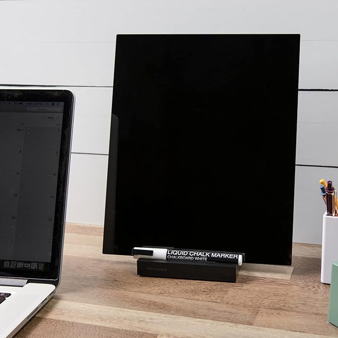 Acrylic Black Dry Erase Board with Stand – 10"x12" Desk Whiteboard for Office, Home or School – Reusable Desk Blackboard with Marker – Portable Chalkboard Easel for Notes, Reminders & to-Do Lists