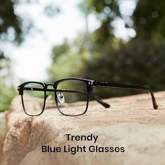 Cyxus Men Blue Light Blocking Glasses Half Rimless Computer Gaming Glasses Square Fashion Glasses 8133