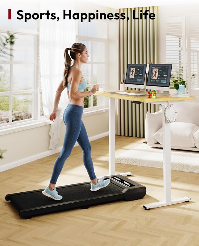 SANODESK Electric Standing Desk 55 x 28 Inches Whole-Piece Desktop Height Adjustable Stand Up Desk w/6-Button Controller Ergonomic Computer Desk for Home Office, White Frame + Natural Tabletop