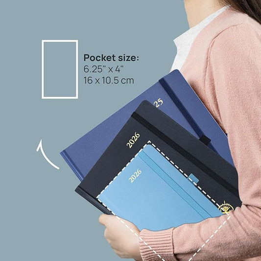 POPRUN 2026 Planner (Pocket Size 4''x 6.25'' Hardcover) - Small Calendar for Purse with Hourly Schedule & Vertical Weekly Layout, Monthly Calendars, 100 GSM - Black