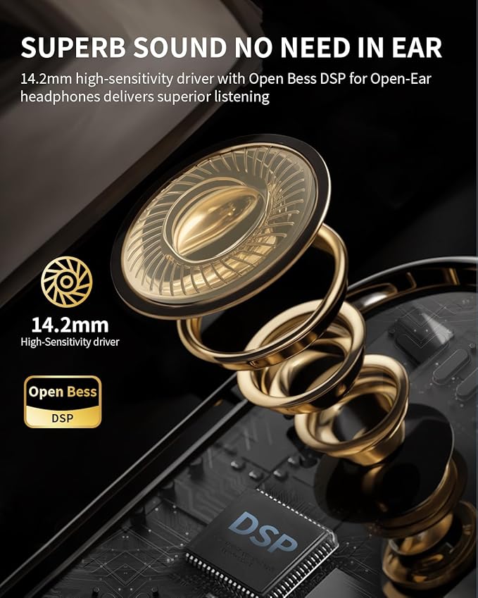 Open Ear Earbuds with 4-Mic, IPX5 Sweat Resistant Open Ear Earbuds Wireless Bluetooth 5.3, 30H Playtime Wireless Headphones with Earhooks, Lightweight for Running, White