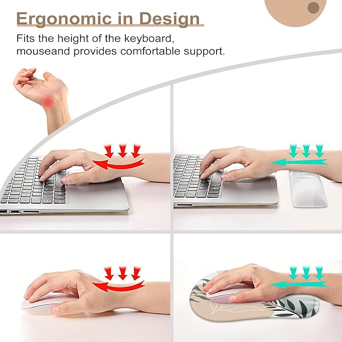 Haocoo Keyboard Wrist Rest, Ergonomic Mouse Pad, Gel Wrist Pas for Computer Keyboard, Non-Slip Mouse Pad Wrist Support for Gaming,Office, Boho Tropical Leaves