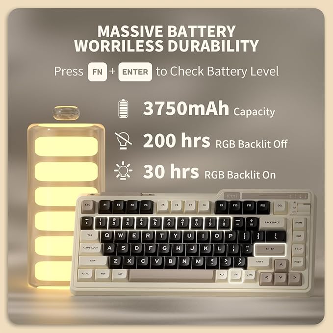 K75 Lite Wireless Mechanical Keyboard, 75% Gasket Mount RGB Gaming Keyboard w/ 3-Mode Knob BT 5.0/2.4G/USB-C Wired, Hot Swappable, 5-Layer Padding & Creamy Linear Switches, Compact 82 Keys