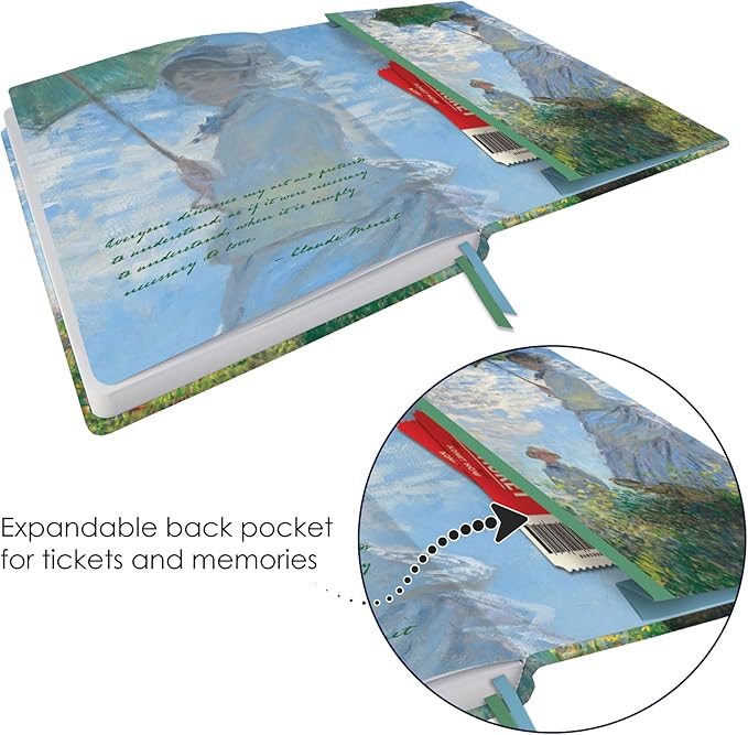 RainCaper Vegan Leather Journal Notebook, 160 Dot-Grid Pages, 5.7 inches x 8 inches, Journal - Monet Woman with Parasol