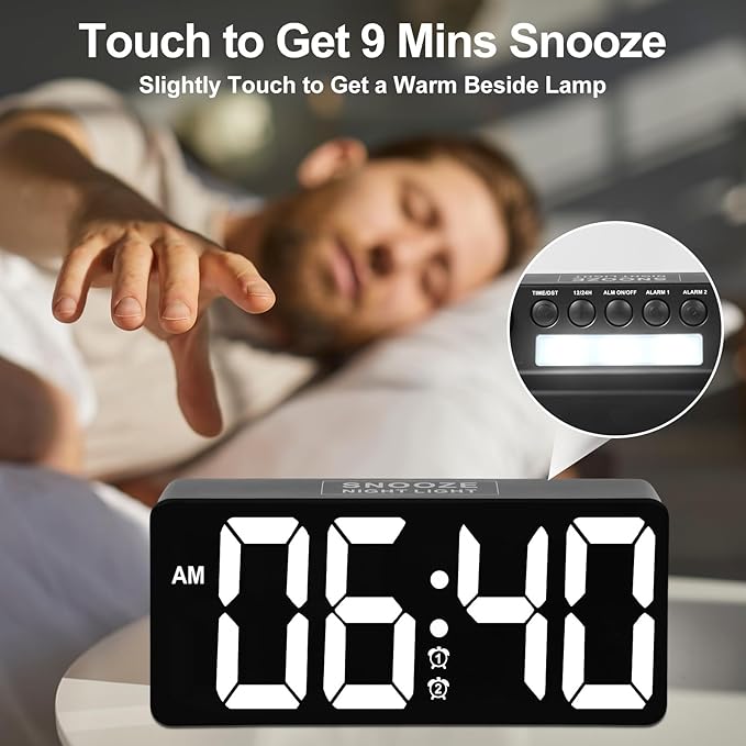 Alarm Clock for Bedroom Heavy Sleepers with Bed Shaker & Night Light-Vibrating Digital Clock Large Dimmable LED Digits with Dual Alarm & Charging Port Table Desk Clock for Hearing Impaired Seniors
